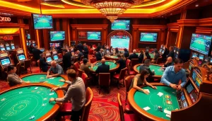 Engaging gambling scene featuring KQBD updates with excited players at a luxurious casino.