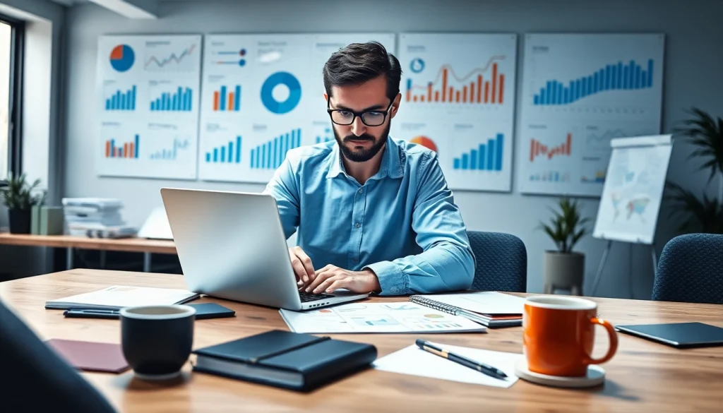 zirvegrupbilgisayar ile veri analizi yapan pazarlama uzmanı ofis ortamında