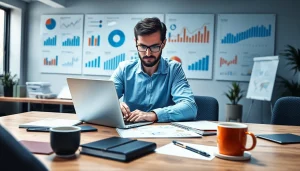 zirvegrupbilgisayar ile veri analizi yapan pazarlama uzmanı ofis ortamında