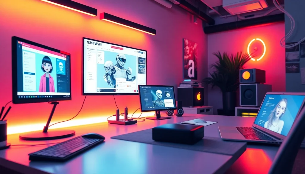 Vibrant workspace showcasing NSFW AI technology and creativity in action.
