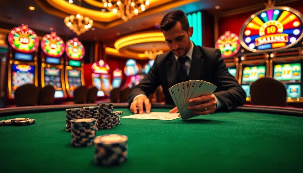 Engage in רמי אונליין at a glamorous casino table filled with vibrant poker chips and action.