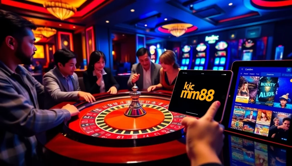 Players enjoying a thrilling gaming experience at kjc mm88 with roulette and poker elements.
