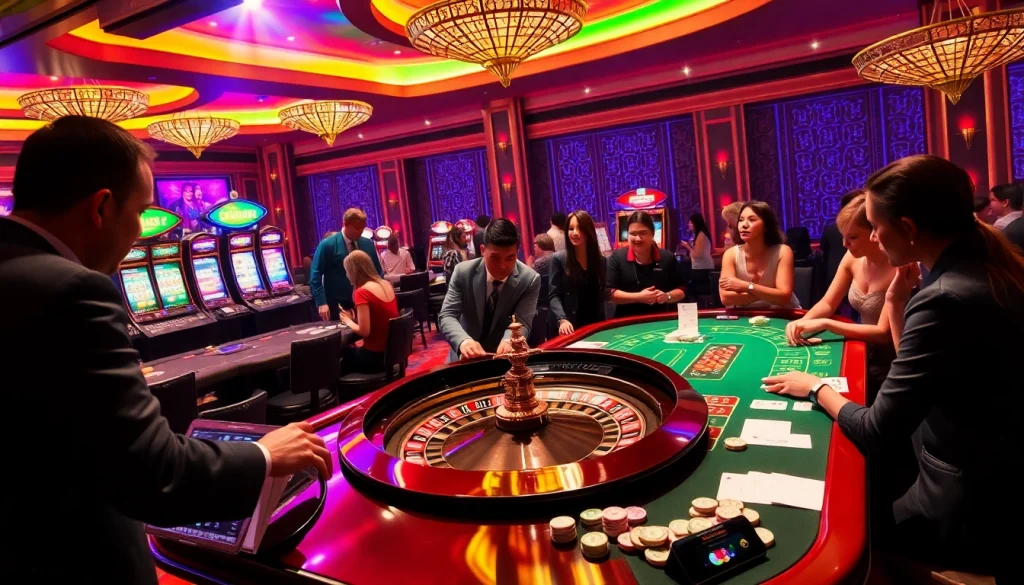 Players engaging at casino tables, showcasing the hidden wiki alongside vibrant roulette and blackjack games.