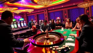 Players engaging at casino tables, showcasing the hidden wiki alongside vibrant roulette and blackjack games.