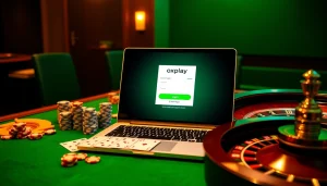 Engaging in thrilling gameplay with the oxplay login showcased on an elegant casino interface surrounded by classic gambling elements.
