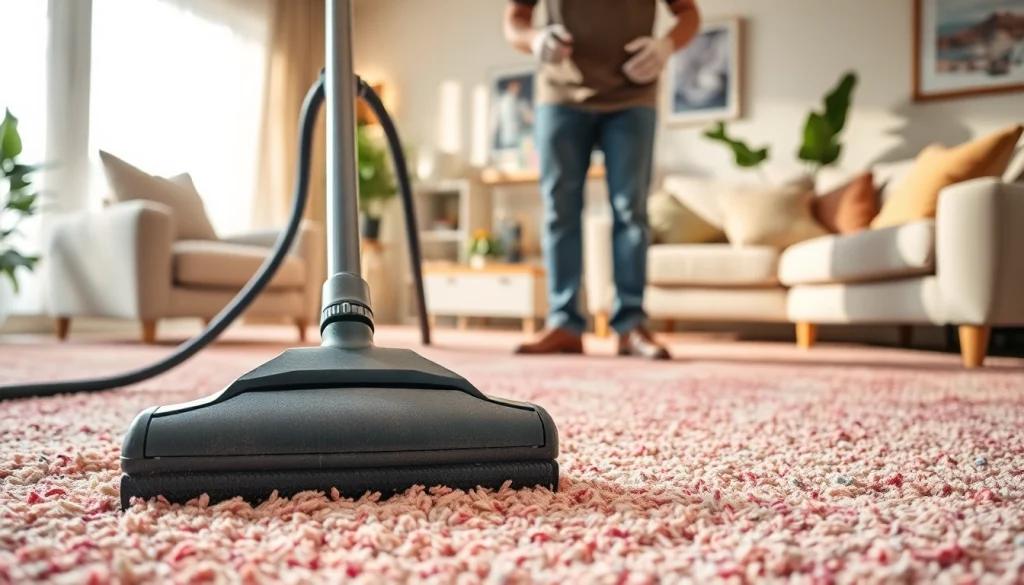 Thorough carpet cleaning roseville ca by a technician in a cozy living room.