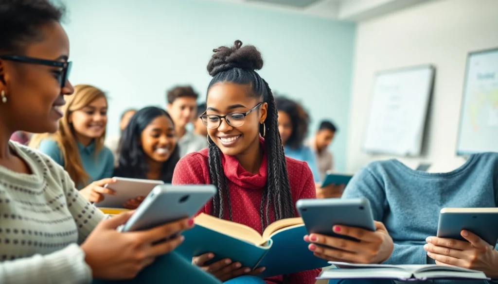 Education setting showcasing diverse students engaged with innovative learning methods in a vibrant classroom.