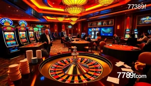 Exciting casino gameplay at 789f com featuring vibrant slot machines and poker tables.