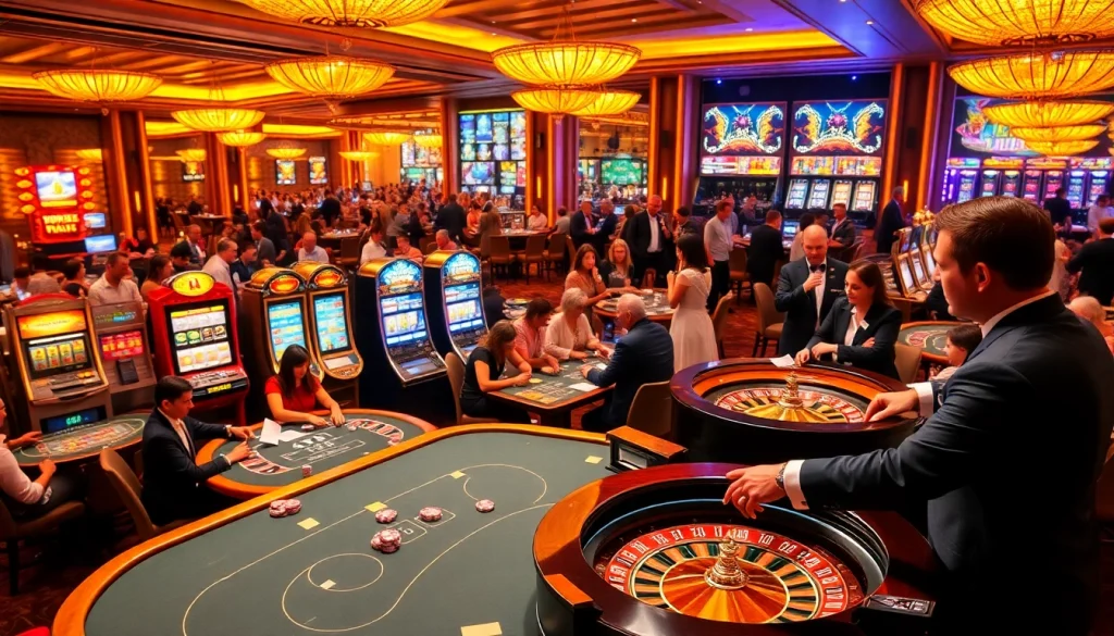 Haywin casino scene with players enjoying Baccarat and poker, highlighting vibrant gambling atmosphere.