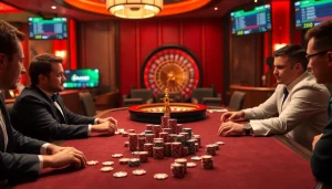 Players at a Man88 poker table place bets with vibrant chips and cards in a luxurious atmosphere.
