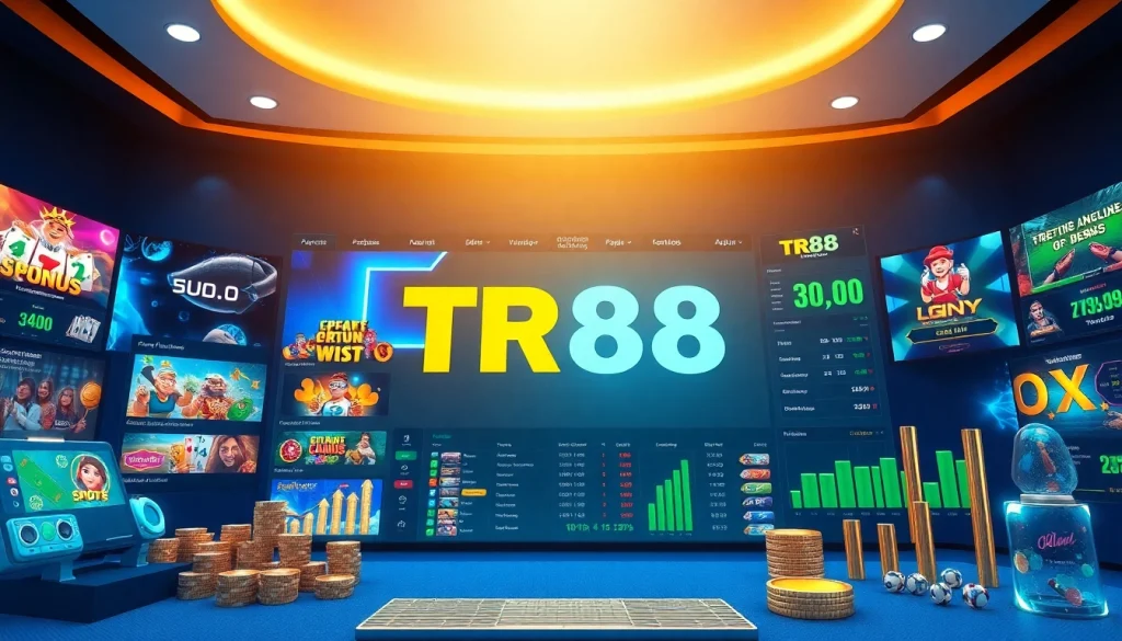 Interactive online gambling platform TR88 showcasing diverse casino games with engaging visuals.