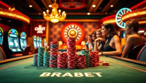 Experience excitement at BRABET with a vibrant casino scene featuring poker action.