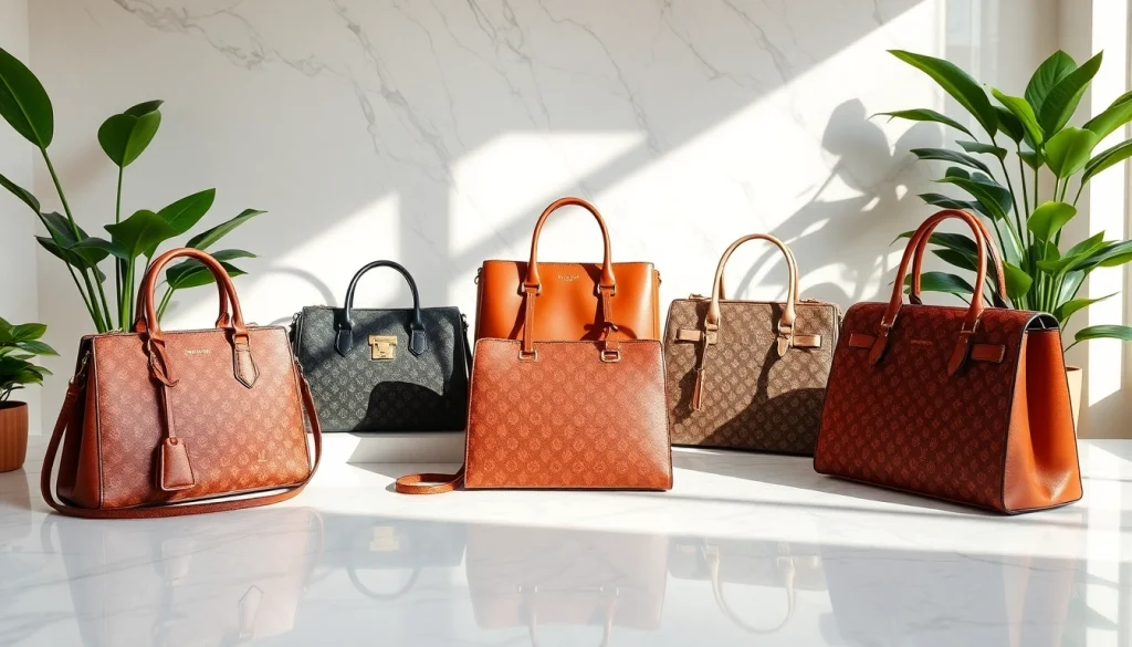 명품 이미테이션 핸드백들을 매혹적으로 배치한 고급스러운 이미지.