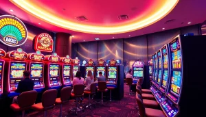 Menangkan dengan slot depo 1k dalam suasana kasino modern yang cerah dan mengundang.