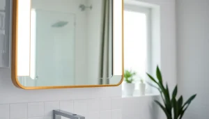 Transform your space with this elegant bathroom mirror featuring sleek LED lighting.