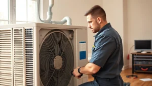 Technician executing heat pump repair beekman with attention to detail in a bright workshop.