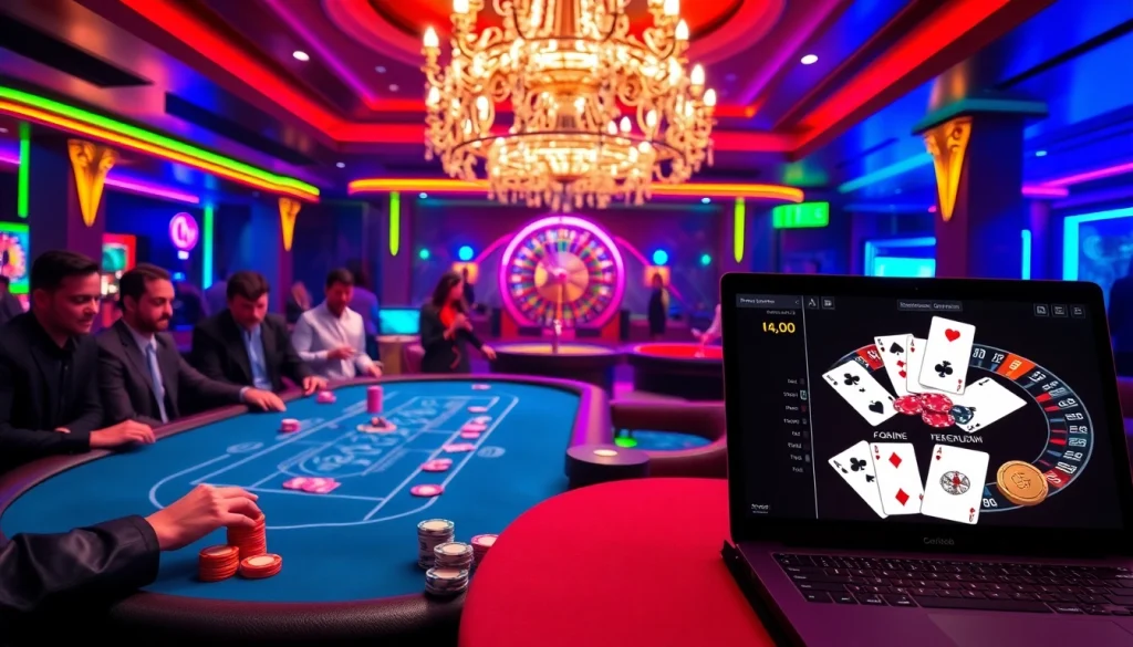 Experience high-stakes excitement with רמי אונליין in a luxurious casino setting with vibrant games.