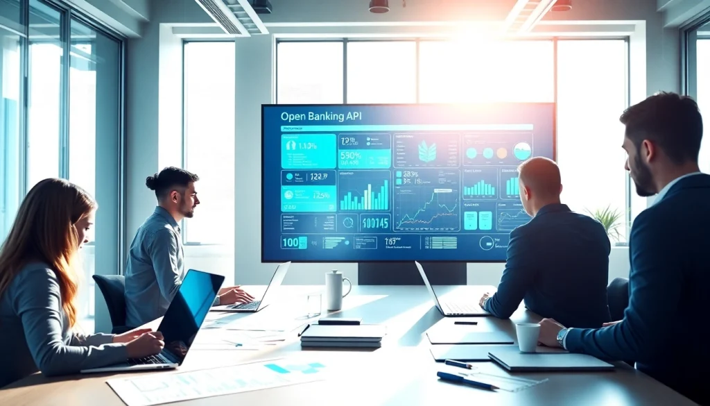 Visualizing seamless integration with Open Banking APIs through an interactive tech interface.