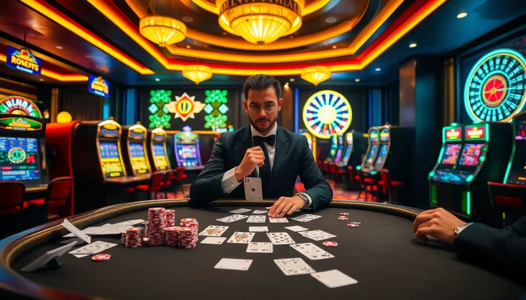 Engaging scene of a luxury casino with the Tool xổ số siêu tốc betting interface at the forefront.