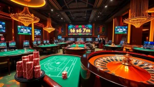Live betting experience showing tỷ số 7m with vibrant casino elements.