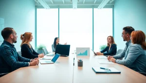 Discussing competitive intelligence faqs in a bright, modern conference room.