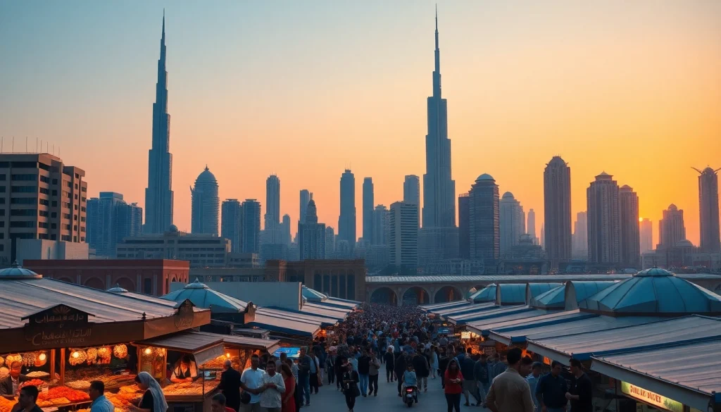 Exciting things to do in Dubai with the Burj Khalifa and vibrant street market scene.