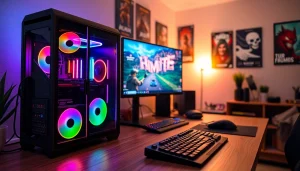 Gra na PC w imponującym zestawie gier z jasnym podświetleniem RGB.