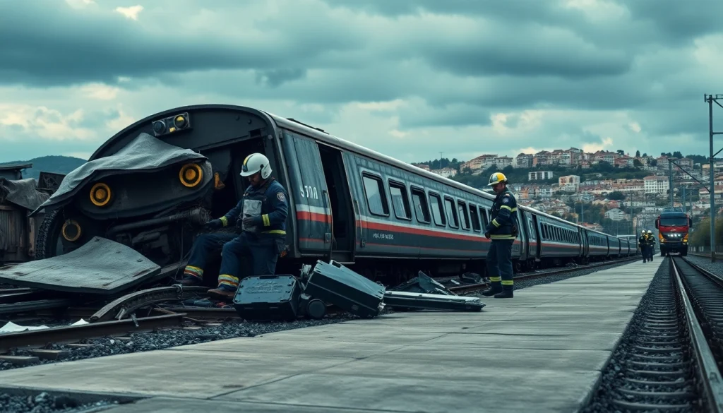 Responders assess the aftermath of a spain train crash, revealing the seriousness of the incident.