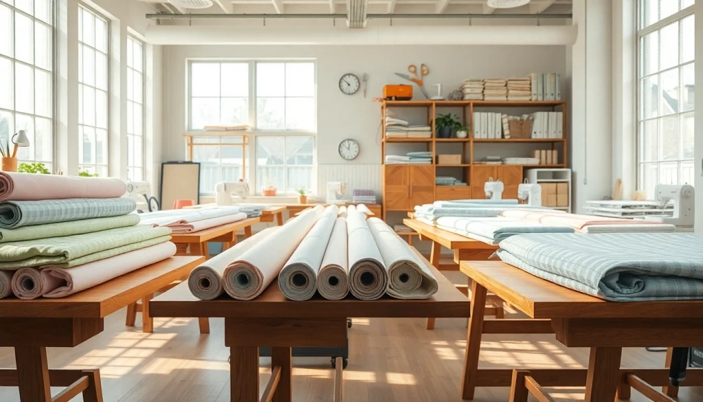 Katoenen canvasstof op een creatief werkblad met kleurrijke materialen en accessoires.