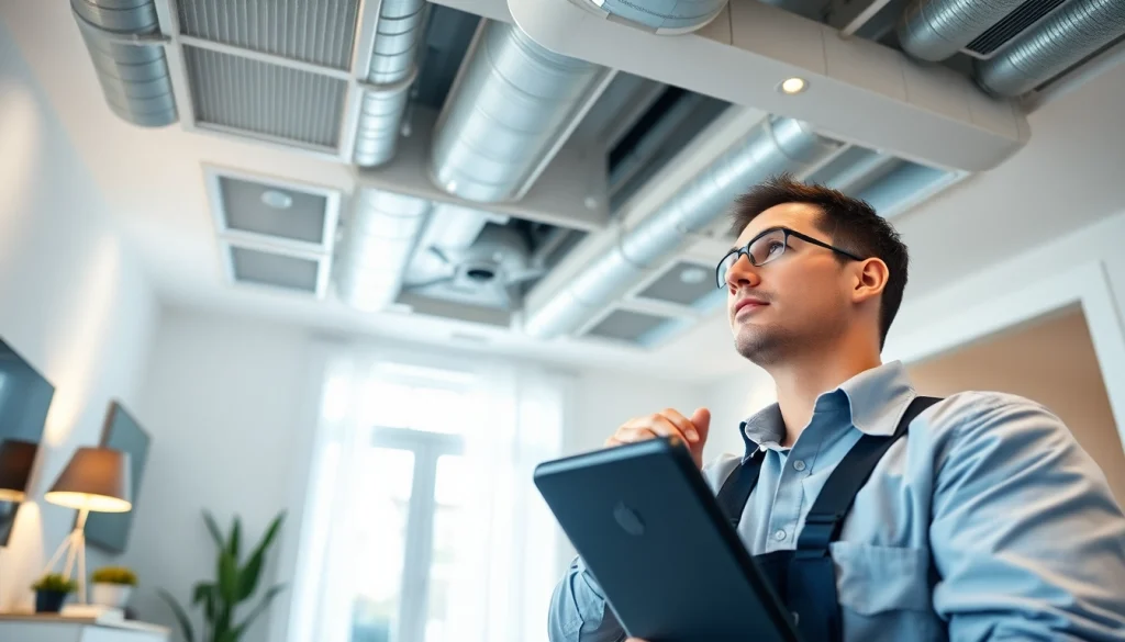Professional technician performing Air Duct Cleaning in Charlotte, highlighting clean air duct systems and modern tools.