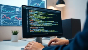 Analyze meta tags checker performance with a developer at work on a modern computer.