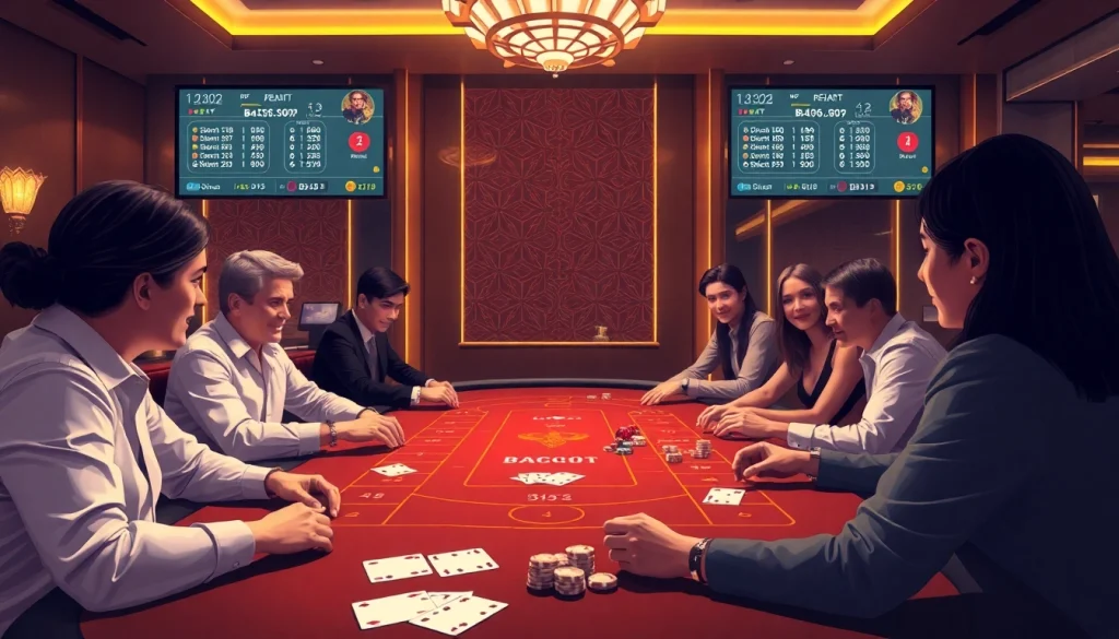 플레이어들이 활기찬 게임을 즐기는 카지노사이트의 흥미로운 바카라 테이블.