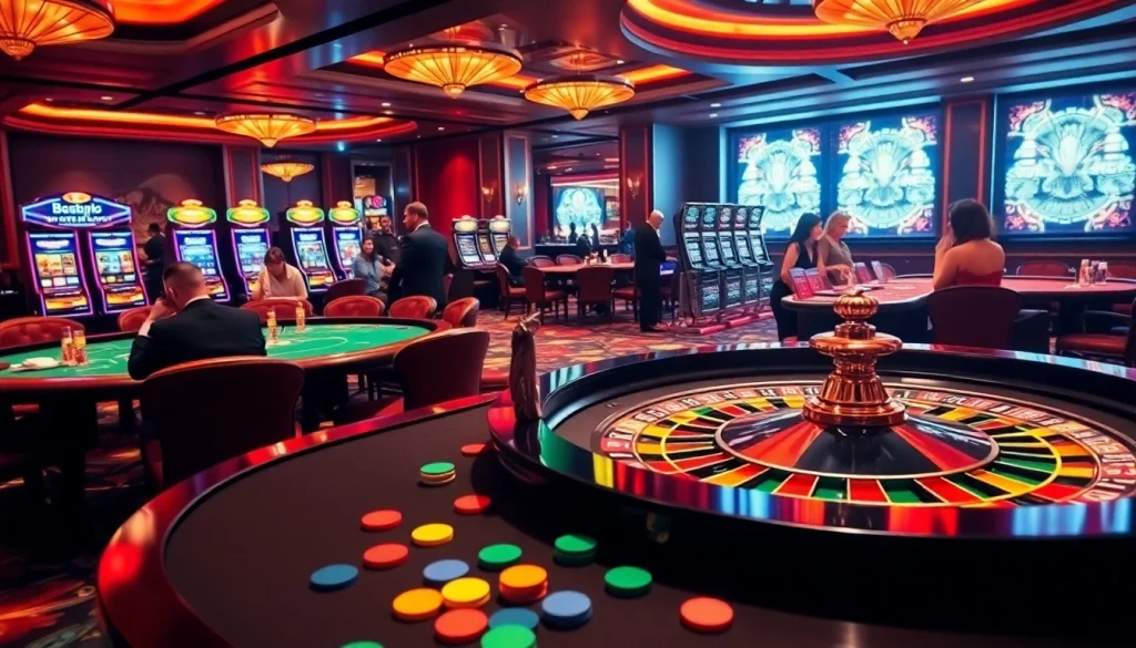Experience the excitement of gambling at jun88.com with this vibrant casino scene.