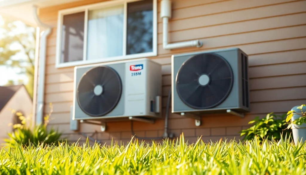 Efficient Trane heat pumps installed in a home, highlighting energy-saving technology.