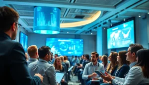 Attendees networking at a digital health and enterprise technology conference showcasing innovative technology.