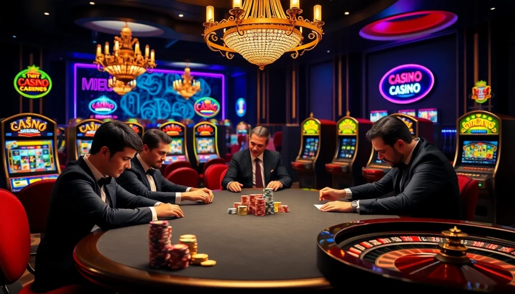 Une partie de blackjack palpitante au meilleur casino en ligne avec des joueurs engagés et des jetons empilés haut.