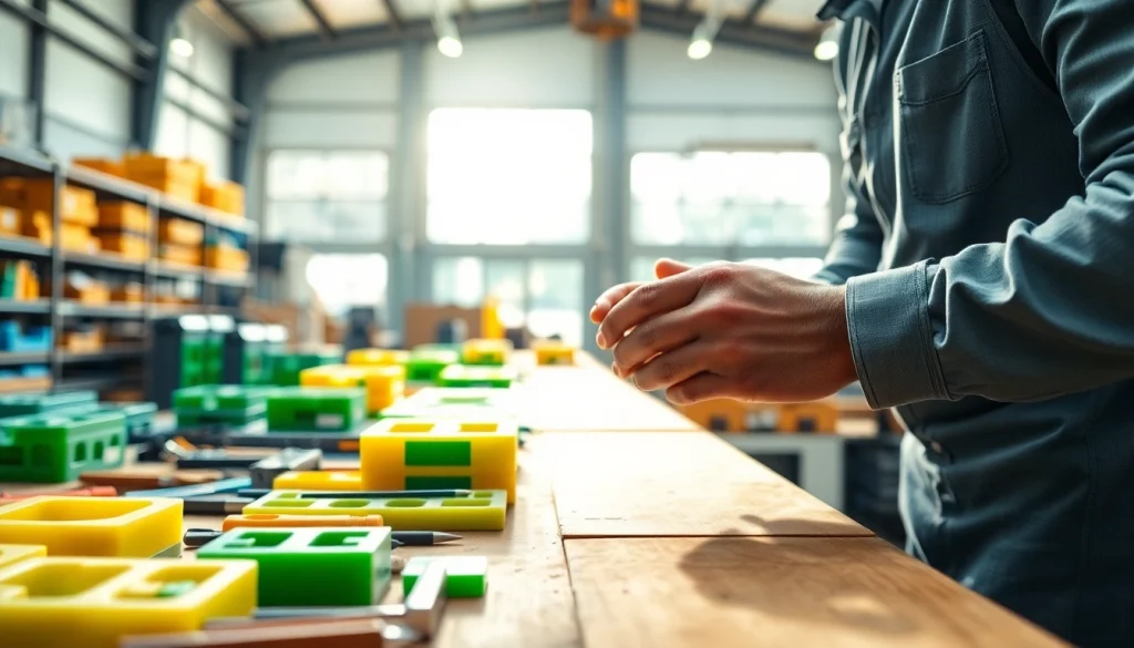 Showcasing the craftsmanship of a GRP Manufacturer, a skilled worker assembles composite materials in a bright workshop.