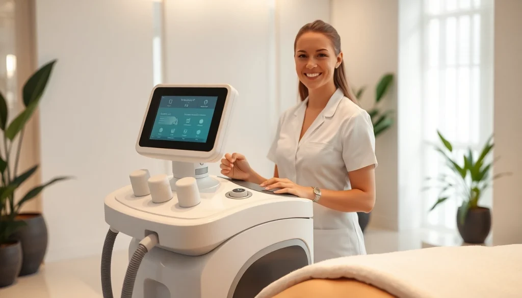 Beauty machine for body fat reduction in a serene spa setting, showcasing professionalism and advanced technology.