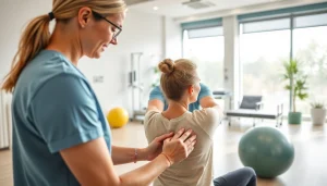 Nurturing atmosphere of north edmonton physiotherapy with skilled therapist guiding patient through recovery.