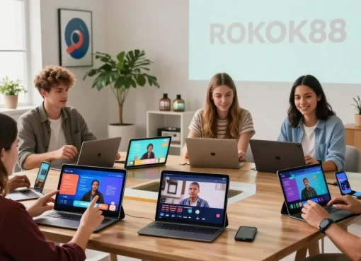 Engaging users exploring the ROKOK88 platform's episodes in a modern digital space.